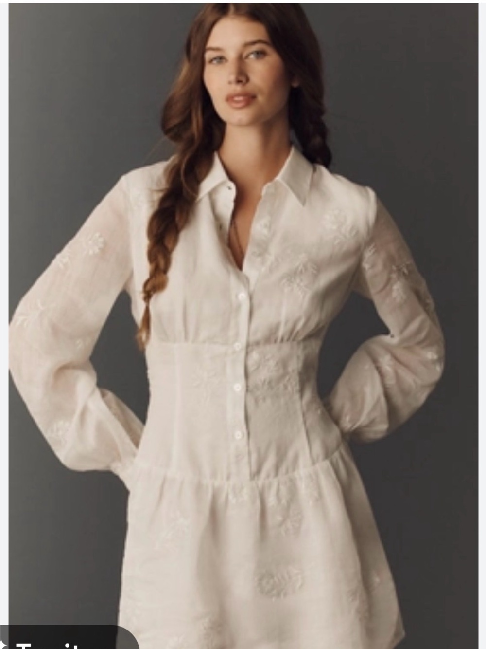 Anthropologie White Embroidered Mini Dress